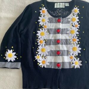 Design Options Philip &  Jane Gordon Cardigan Sweater Medium Ladybugs/Floral EUC